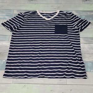 EXPRESS Navy & White Striped V-Neck Shirt sz Large